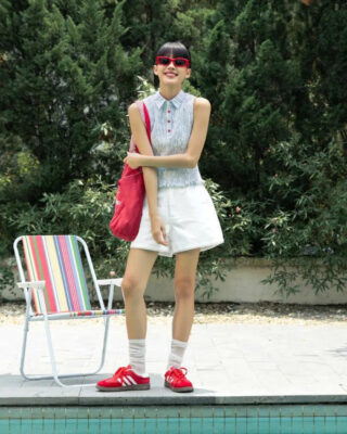 Quần short nữ jeans ống rộng cạp cao phối ren